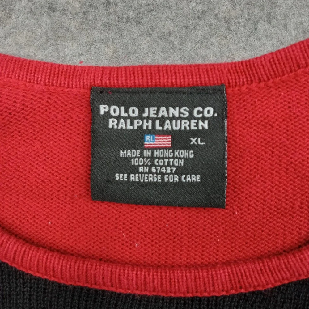 Polo Jeans Sweater Mens XL Ralph Lauren‎ Black Red Raglan Colorblock Crewneck
